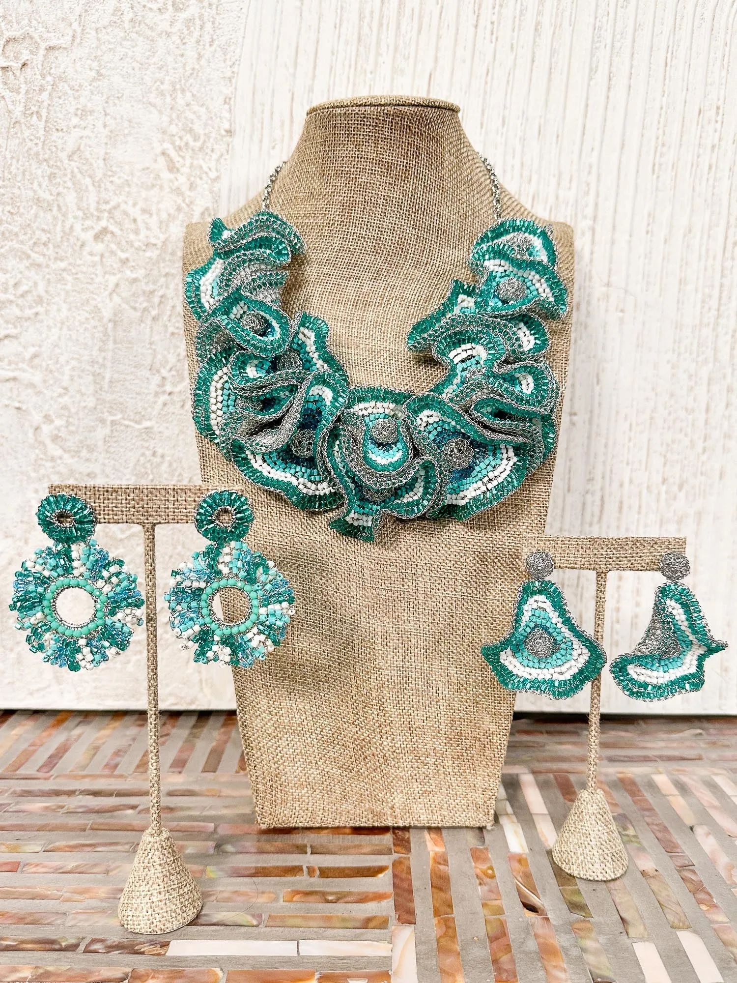 Marigold Earrings, Silver Teal Mix