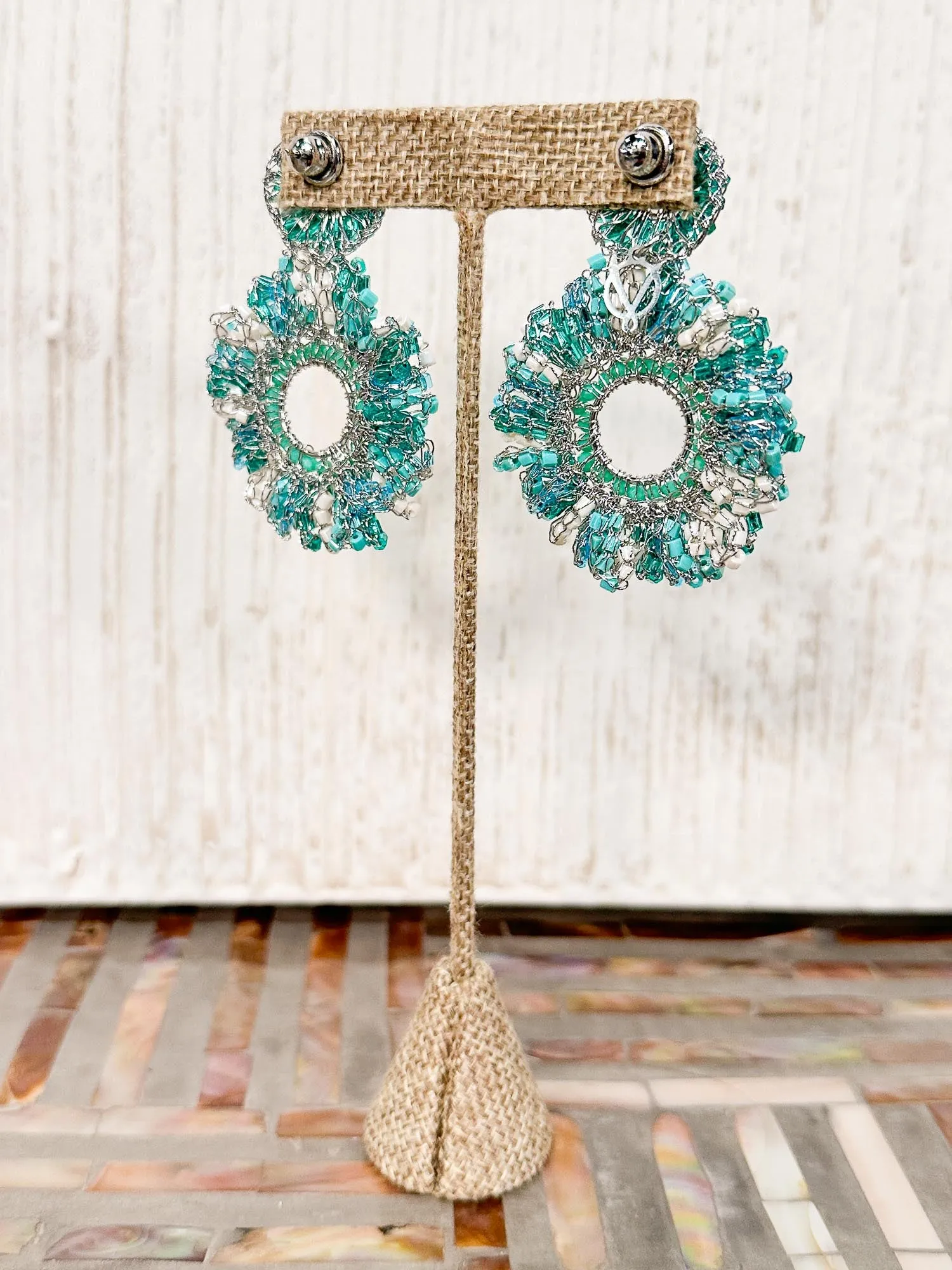 Marigold Earrings, Silver Teal Mix