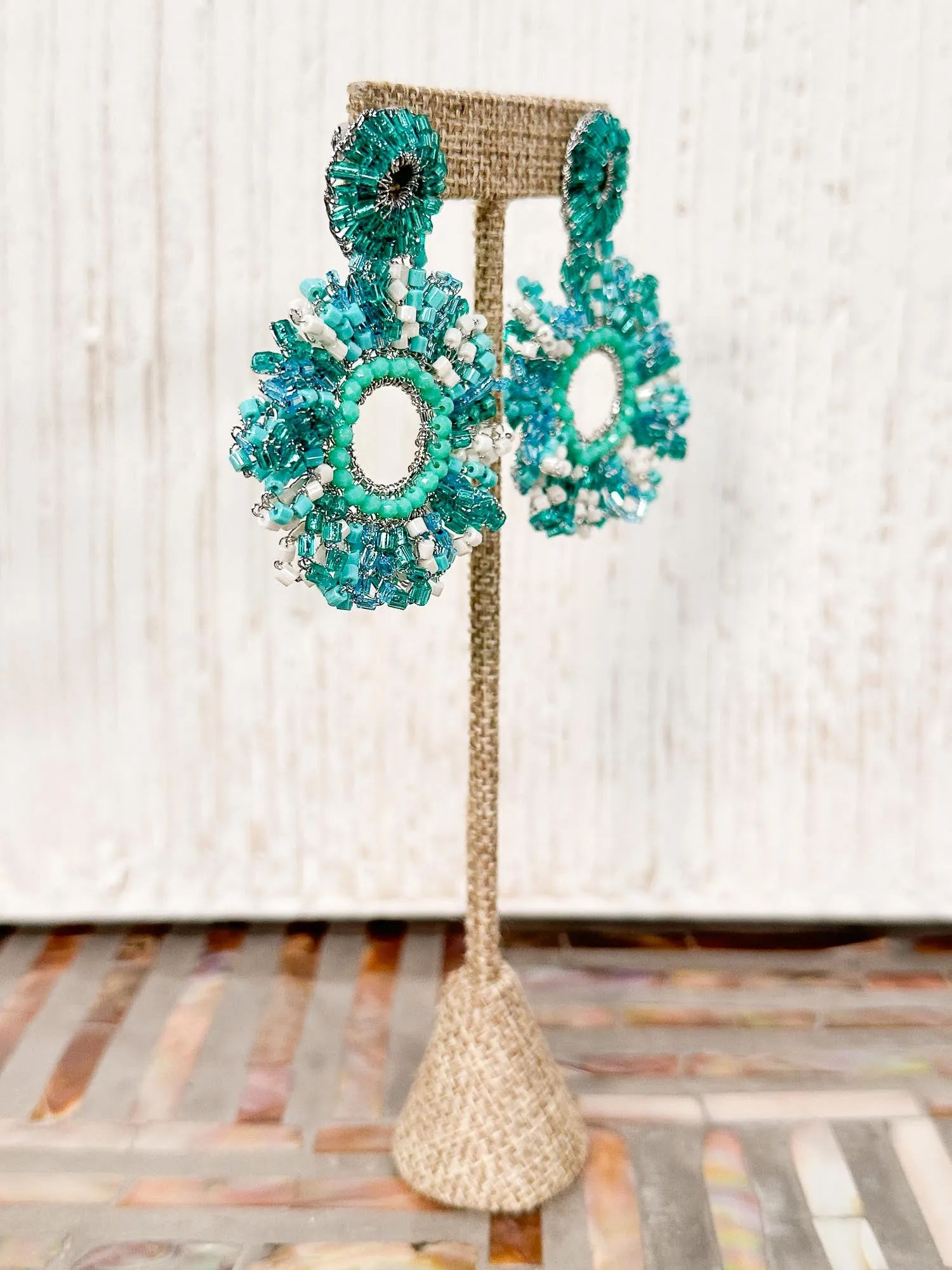 Marigold Earrings, Silver Teal Mix