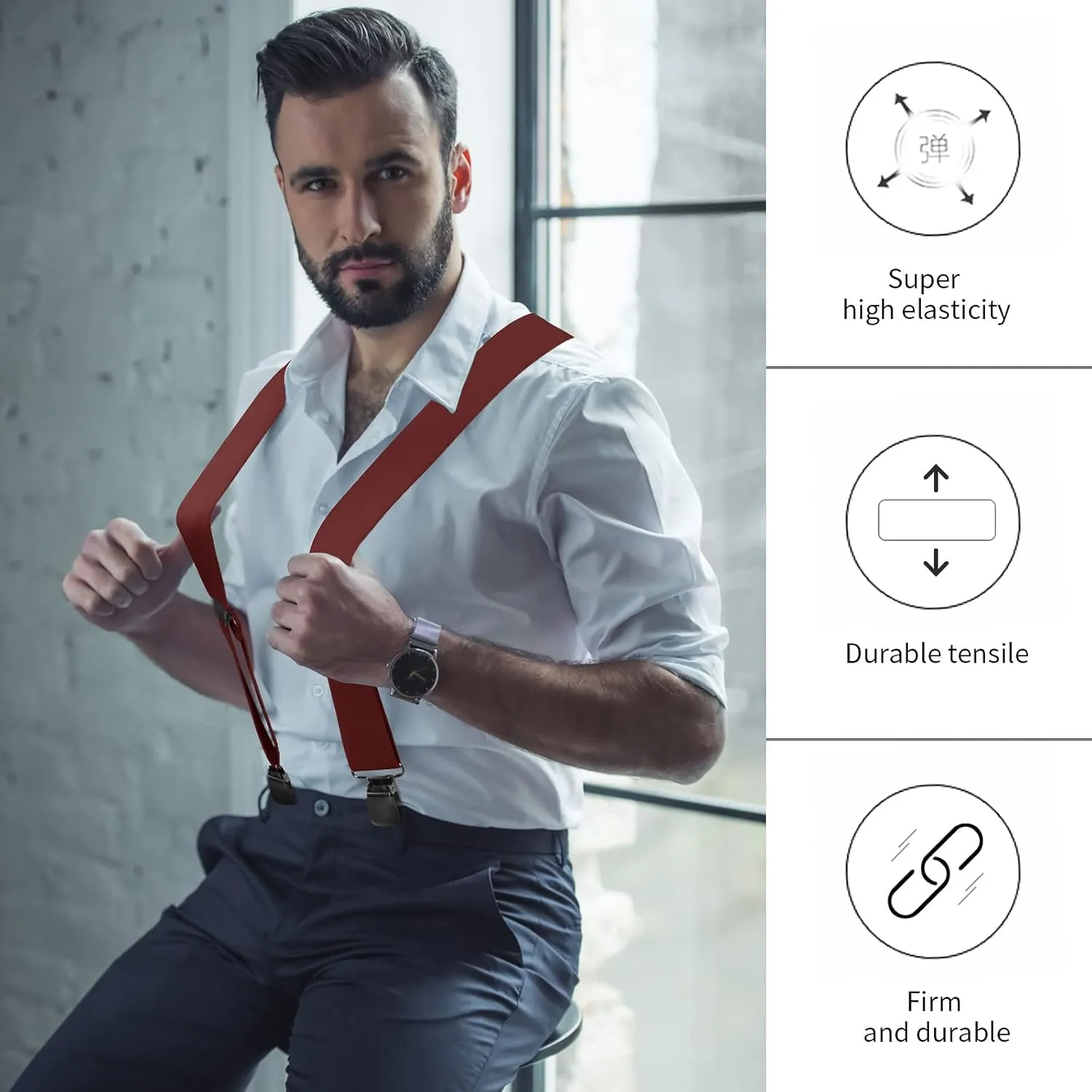 Men's Suspender Trousers Braces with Strong 2 inch Wide 4 Clips Heavy Duty for Men X Style Adjustable Suspenders