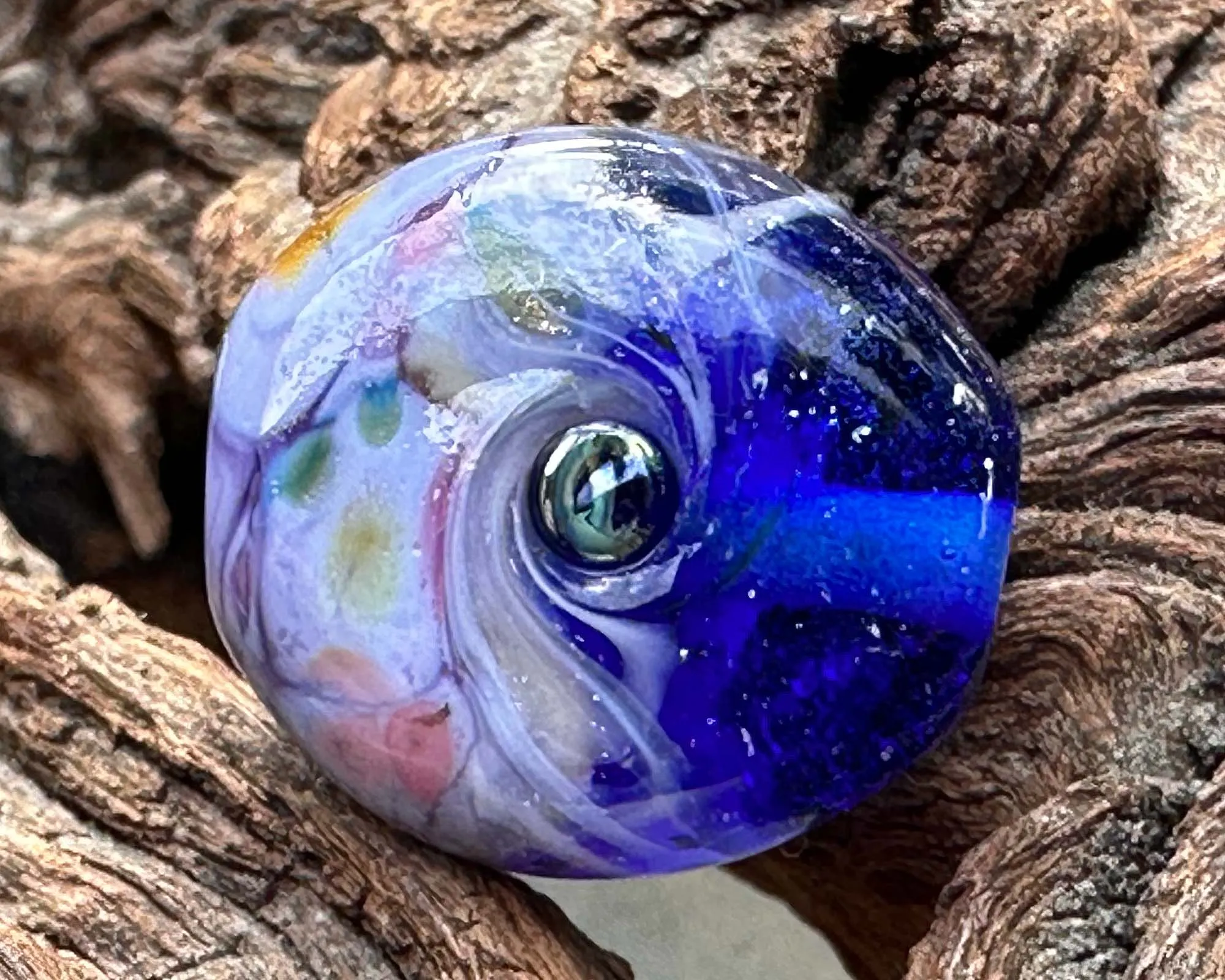 Mini Blue Mosaic Lampwork Focal Bead SRA