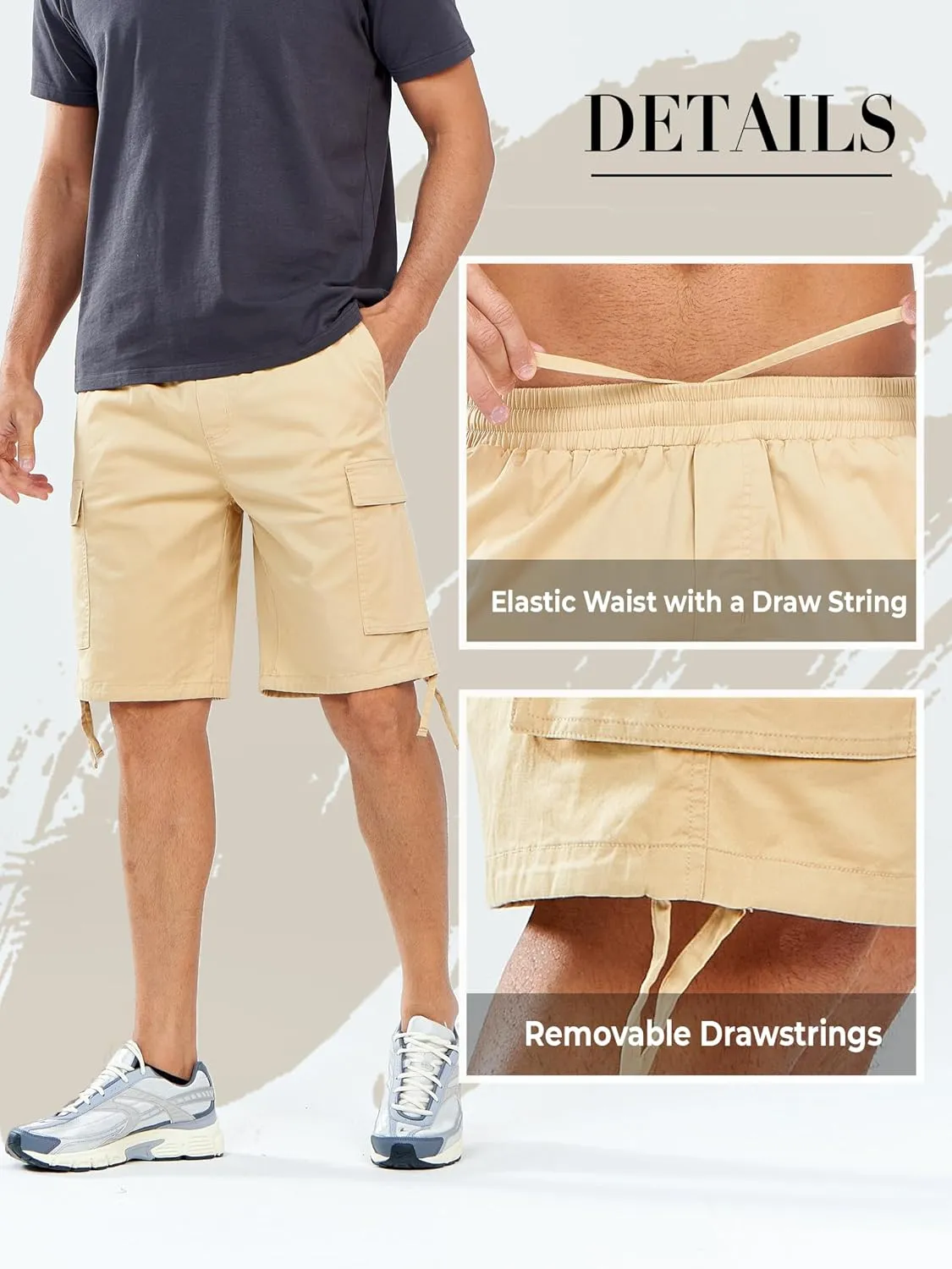 NORTHYARD Mens Twill Casual Cotton Cargo Shorts Drawstring Elastic Waist & 6 Pockets Classic Work Shorts for Men