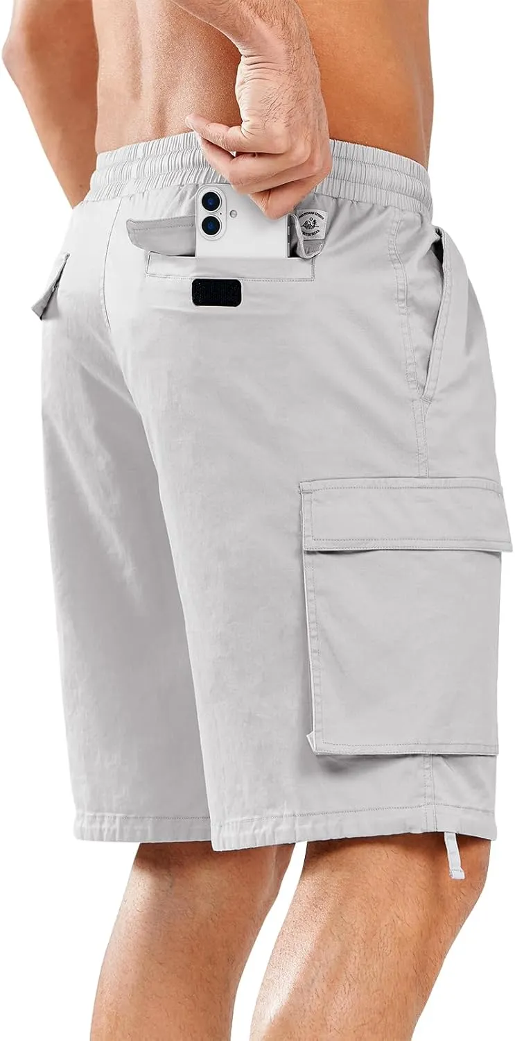NORTHYARD Mens Twill Casual Cotton Cargo Shorts Drawstring Elastic Waist & 6 Pockets Classic Work Shorts for Men