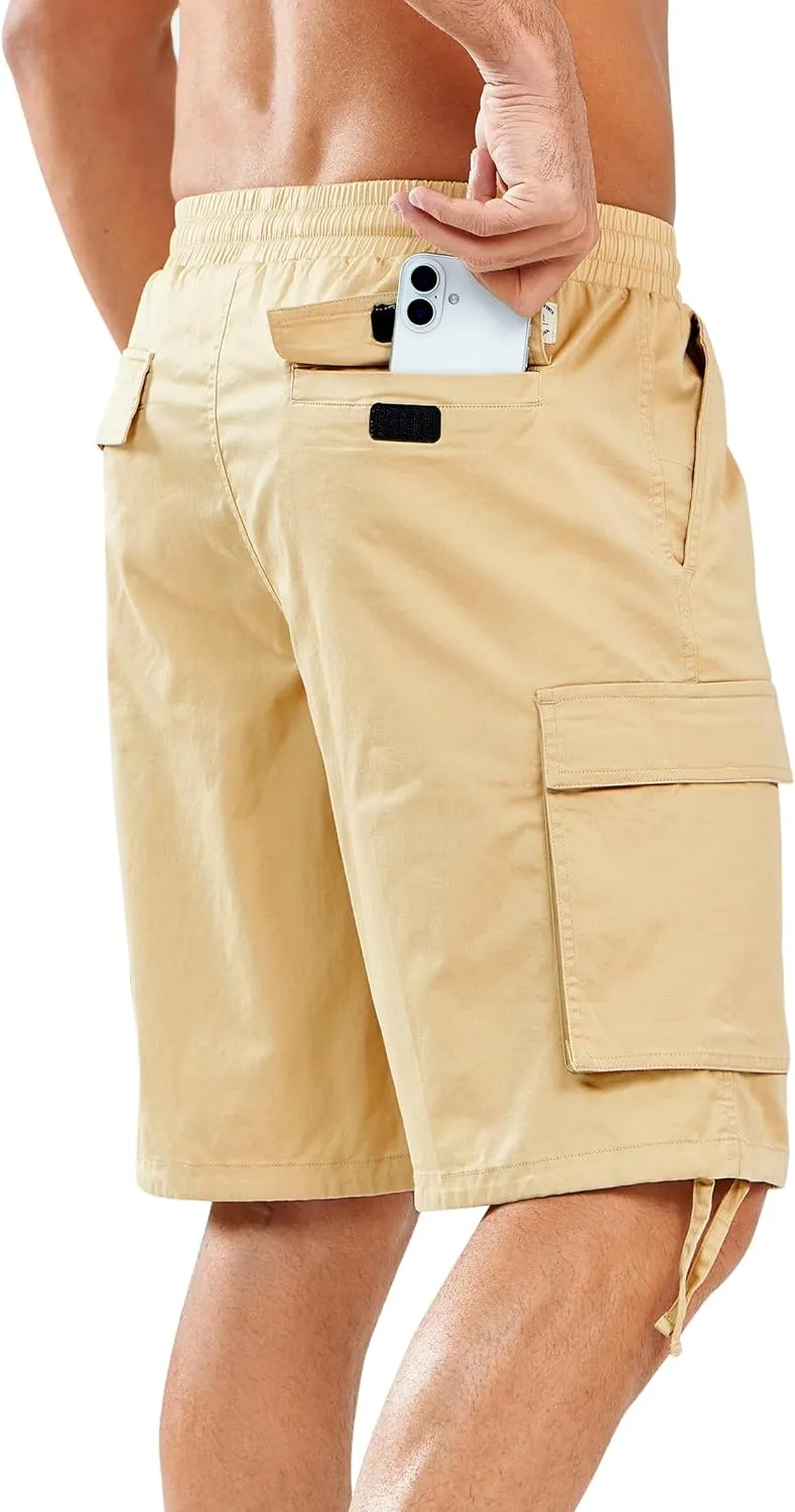 NORTHYARD Mens Twill Casual Cotton Cargo Shorts Drawstring Elastic Waist & 6 Pockets Classic Work Shorts for Men