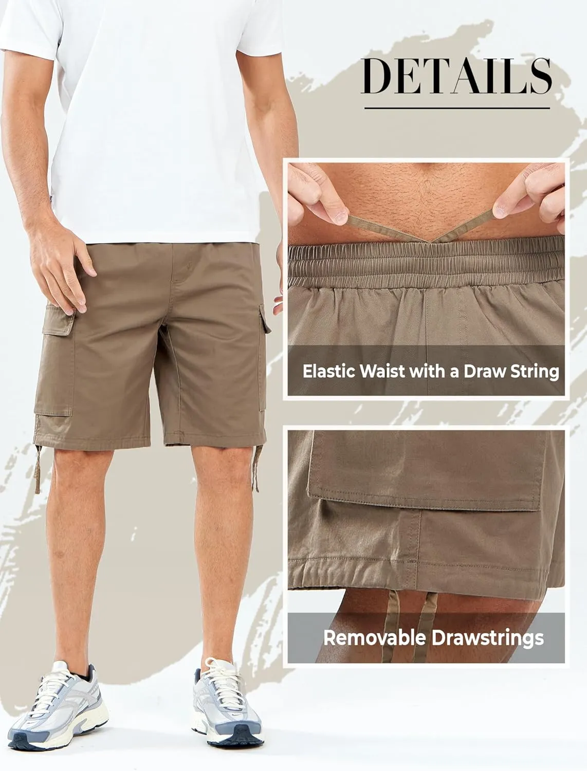 NORTHYARD Mens Twill Casual Cotton Cargo Shorts Drawstring Elastic Waist & 6 Pockets Classic Work Shorts for Men