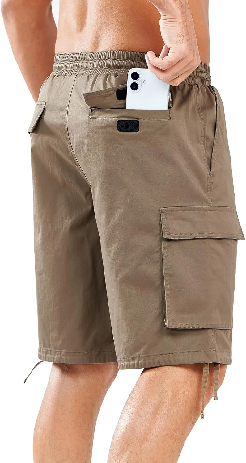NORTHYARD Mens Twill Casual Cotton Cargo Shorts Drawstring Elastic Waist & 6 Pockets Classic Work Shorts for Men