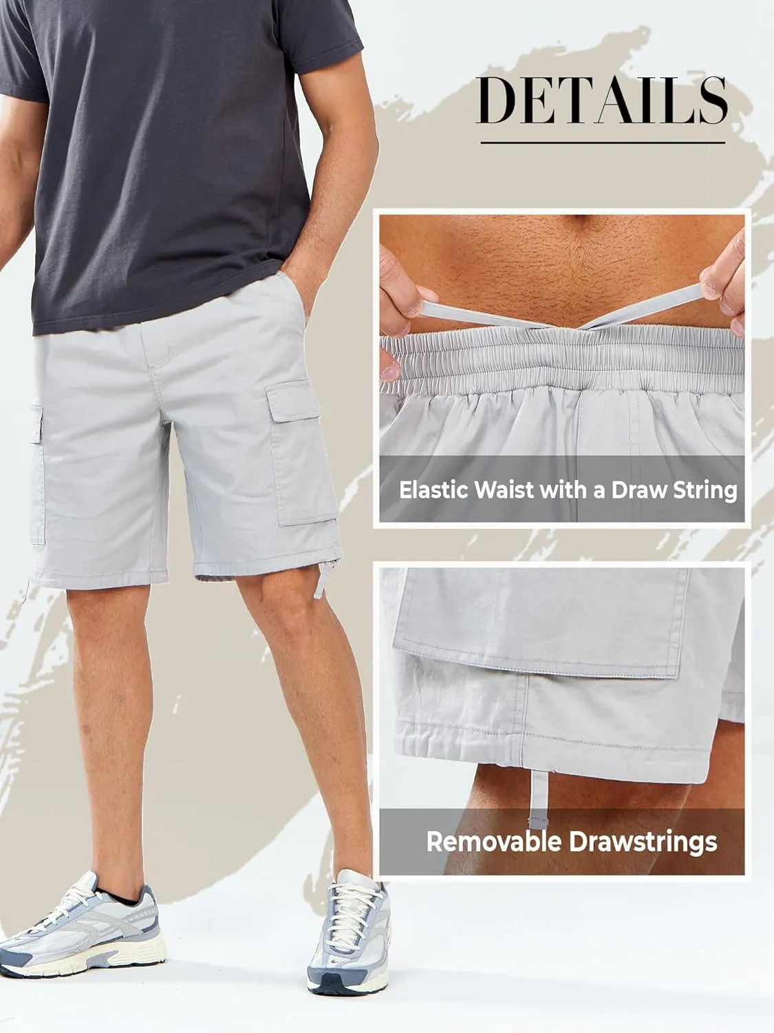 NORTHYARD Mens Twill Casual Cotton Cargo Shorts Drawstring Elastic Waist & 6 Pockets Classic Work Shorts for Men