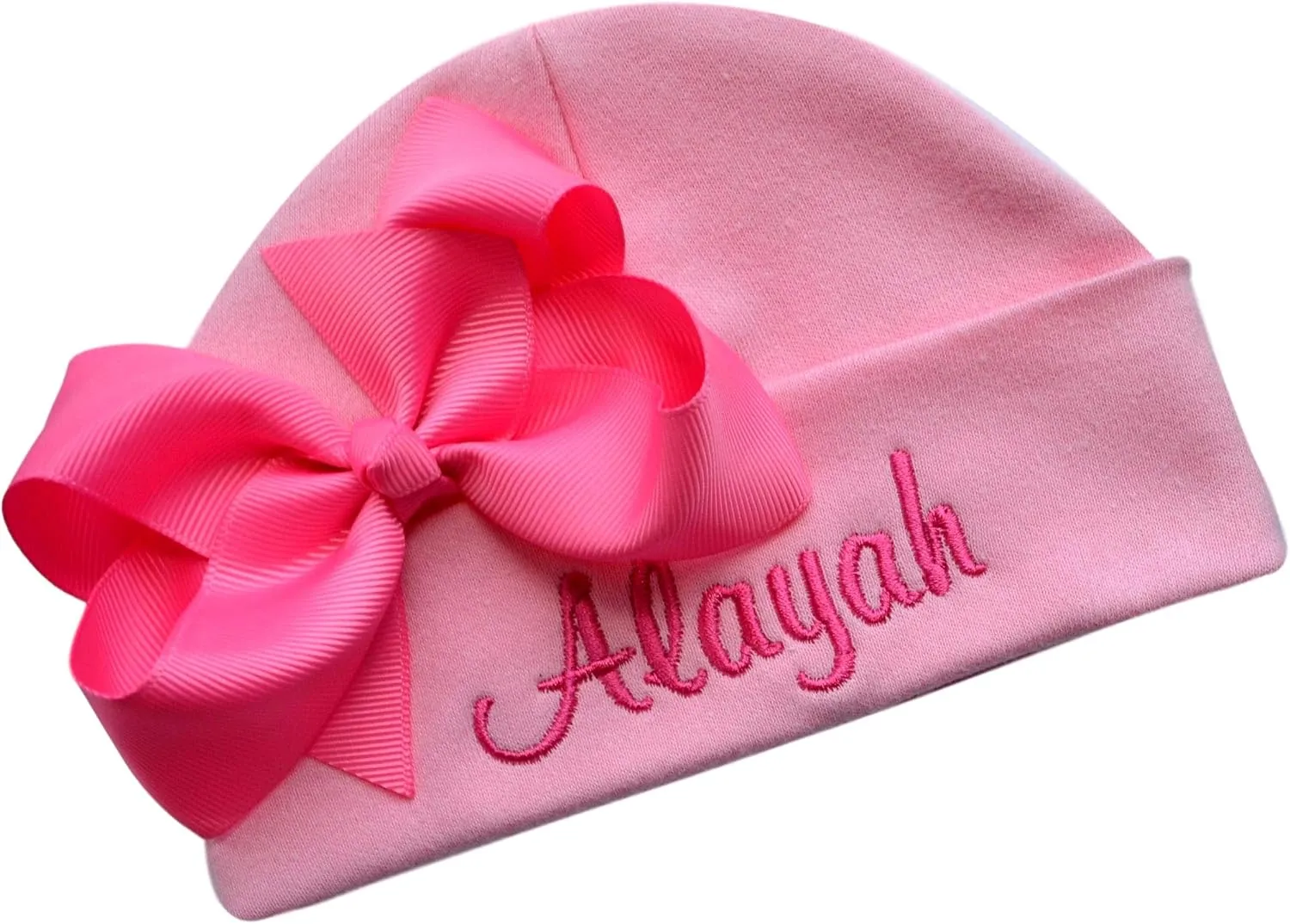 Personalized Embroidered Baby Girl Hat with Grosgrain Bow with Custom Name