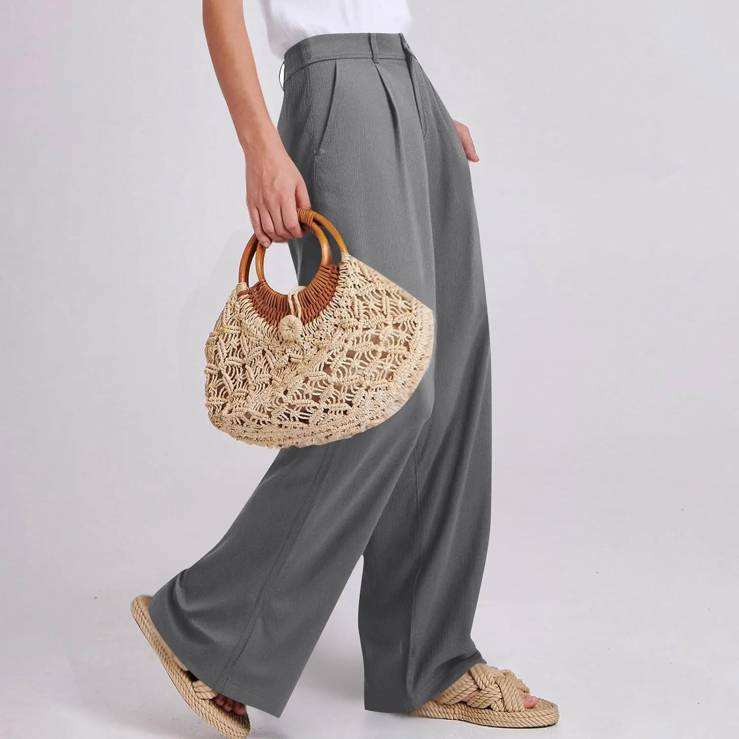 Sinzelimin Womens Suit Pants Fashion Solid Color Button Zip Closure Stretch Comfy Dressy Casual Trouser Office Work Sweatpant