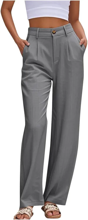Sinzelimin Womens Suit Pants Fashion Solid Color Button Zip Closure Stretch Comfy Dressy Casual Trouser Office Work Sweatpant