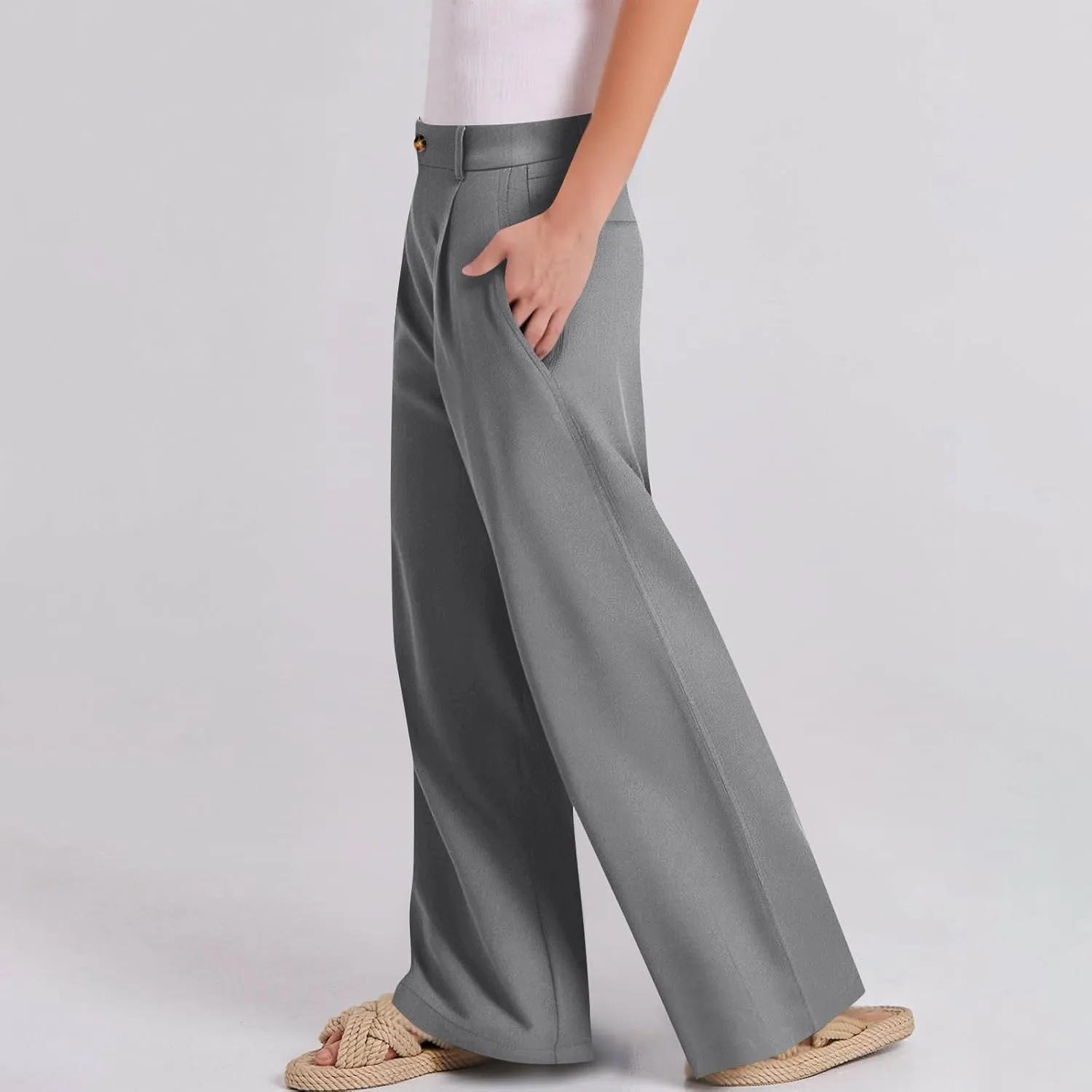 Sinzelimin Womens Suit Pants Fashion Solid Color Button Zip Closure Stretch Comfy Dressy Casual Trouser Office Work Sweatpant