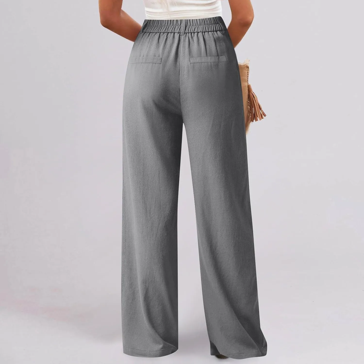 Sinzelimin Womens Suit Pants Fashion Solid Color Button Zip Closure Stretch Comfy Dressy Casual Trouser Office Work Sweatpant