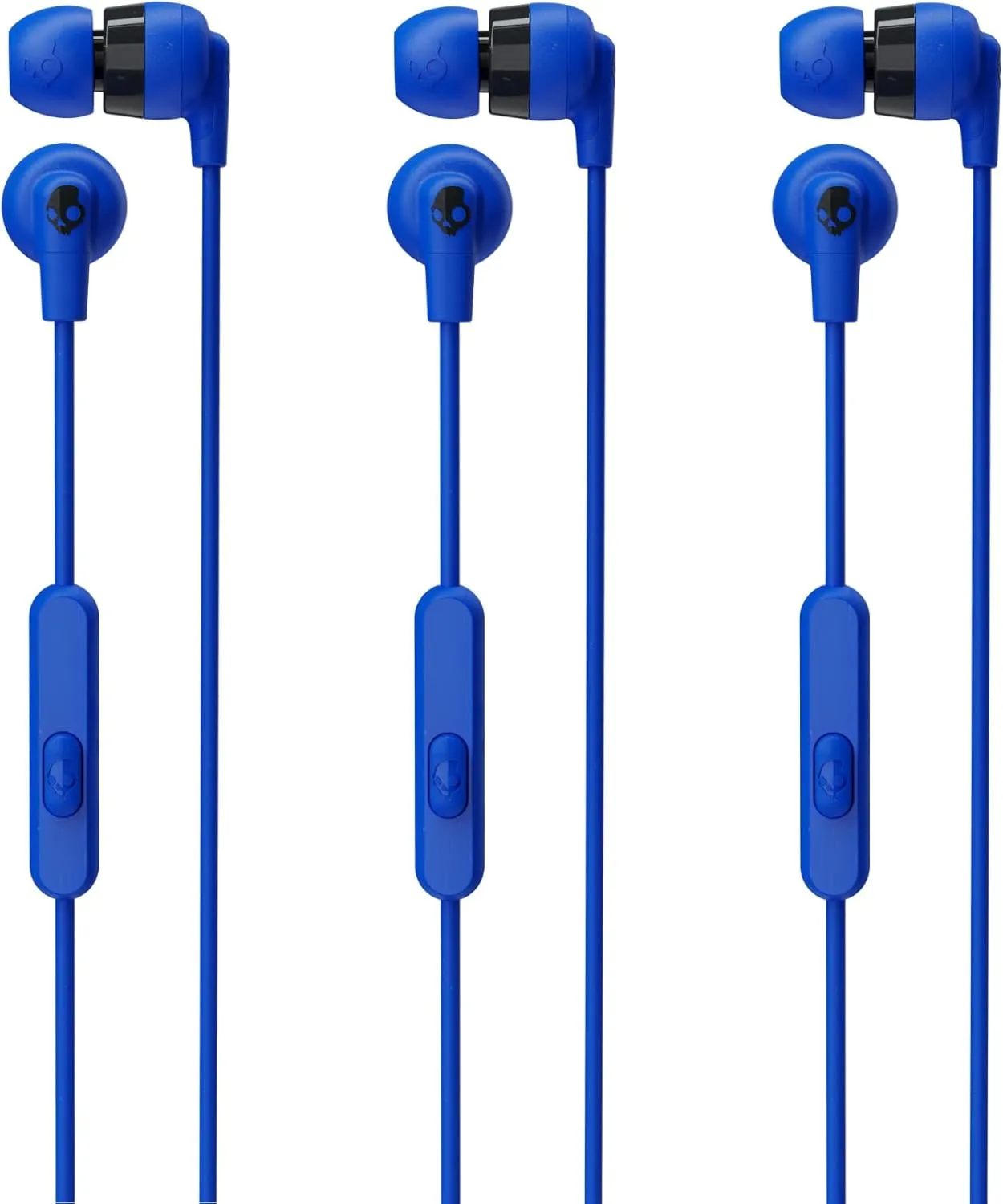 Skullcandy Inkd  Wired Earbuds with 3.5mm Plug, Noise Isolating Fit, Built-in Microphone Call and Track Control, Ear Gel Sizes Included for Custom Fit, Convenient for Travel (3 Pack) - Cobalt Blue