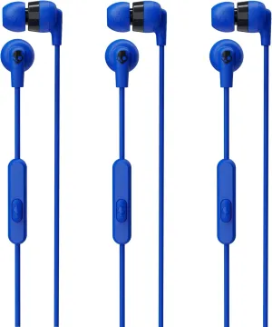 Skullcandy Inkd  Wired Earbuds with 3.5mm Plug, Noise Isolating Fit, Built-in Microphone Call and Track Control, Ear Gel Sizes Included for Custom Fit, Convenient for Travel (3 Pack) - Cobalt Blue