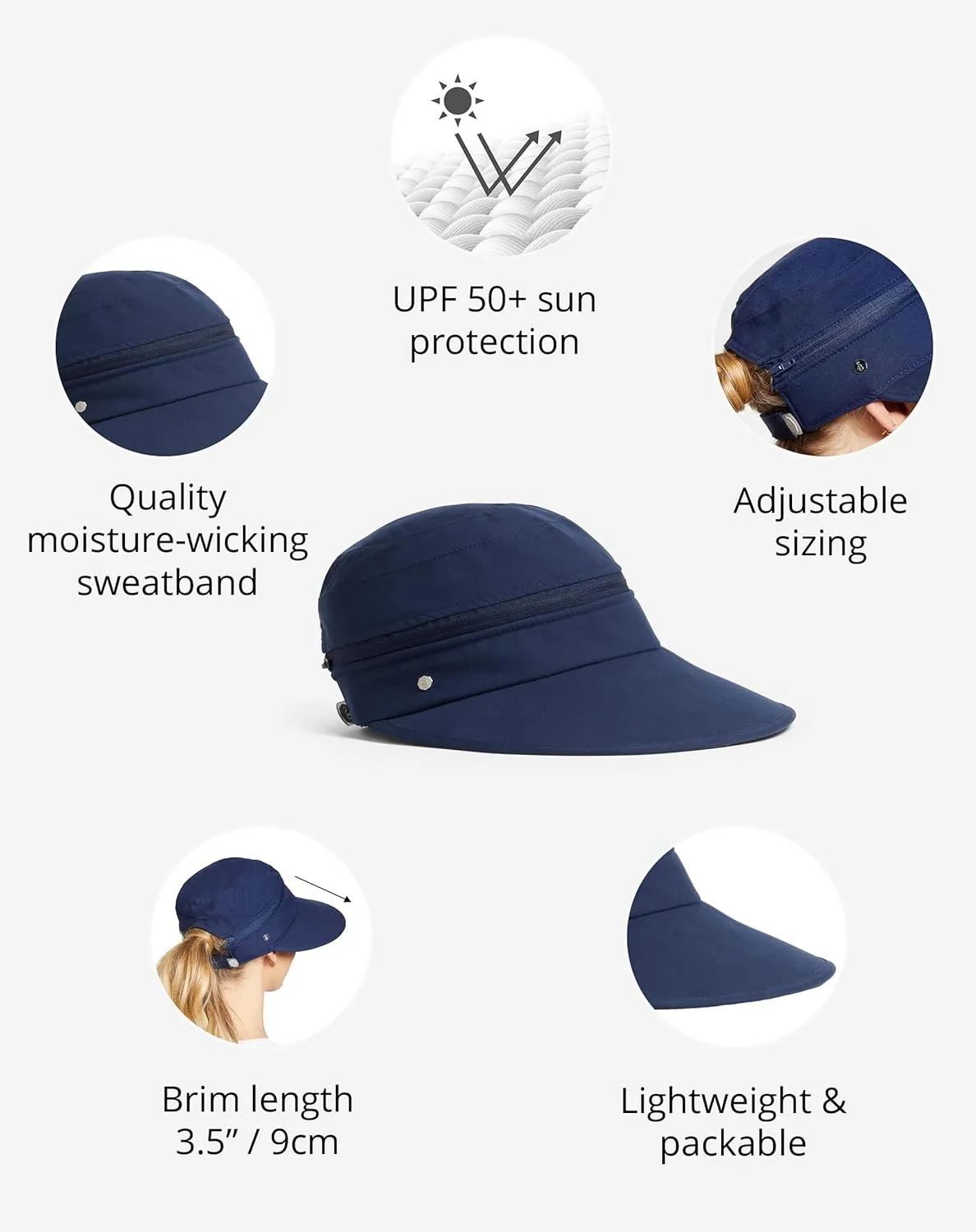 Solbari Womens Wanderlust Visor UPF 50 , Packable 2-in-1 Hat & Visor, Adjustable Fit with Sweatband for Sports & Outdoors
