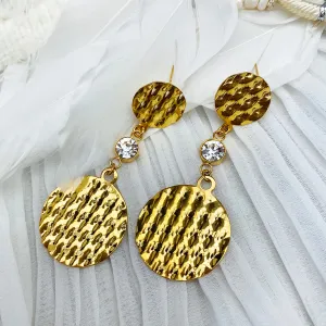 Stainless Steel Gold Plated Circle Drop Earrings