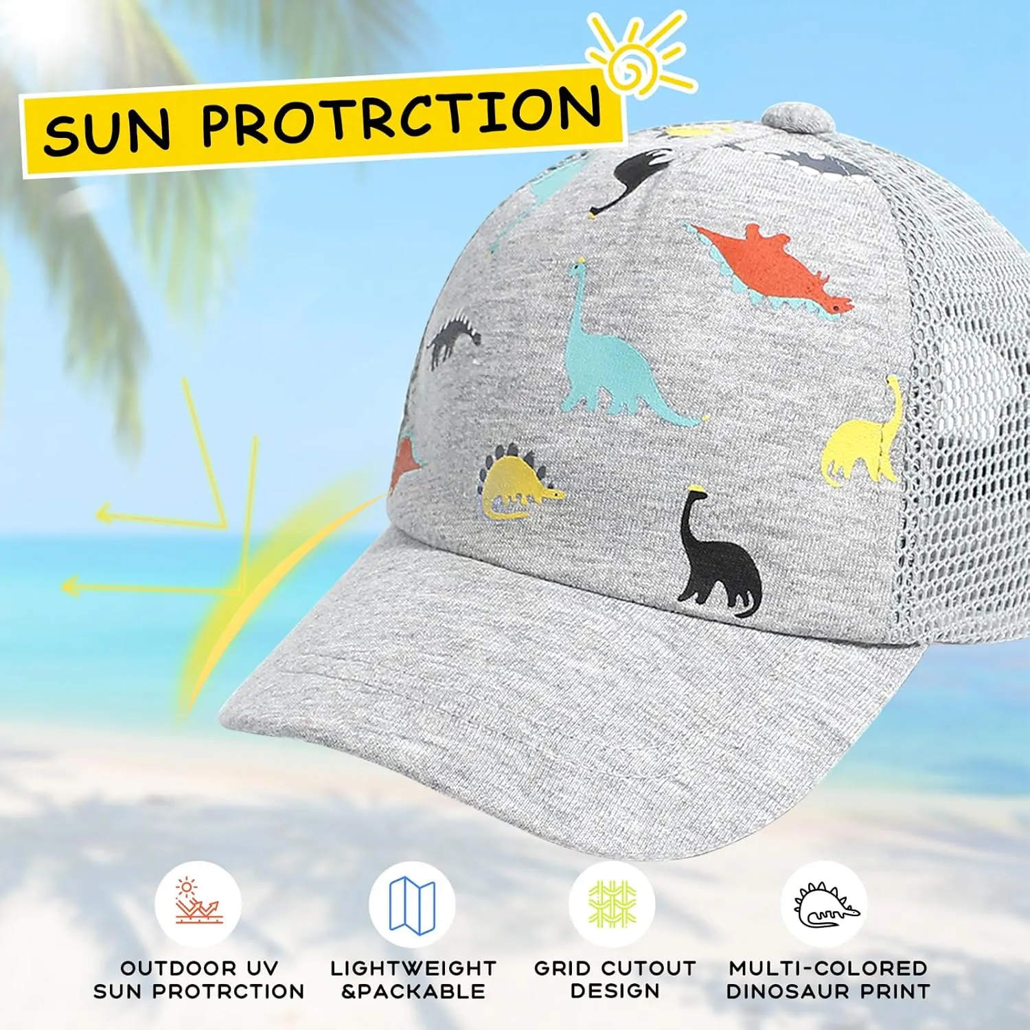 Toddler Baseball hat Baby Cap Sun hat Printed Dinosaur Motif Kids Boys Girls Age 0-8T