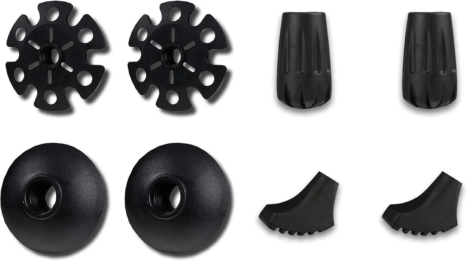 TREKOLOGY Trekking Pole Tips - 8pc/Set Walking Stick Tips Hiking Pole Tips Rubber Tips Protector Snow and Mud Baskets- Walking Sticks Replacement Tip Protectors - Fit Most Standard Hiking Poles Black