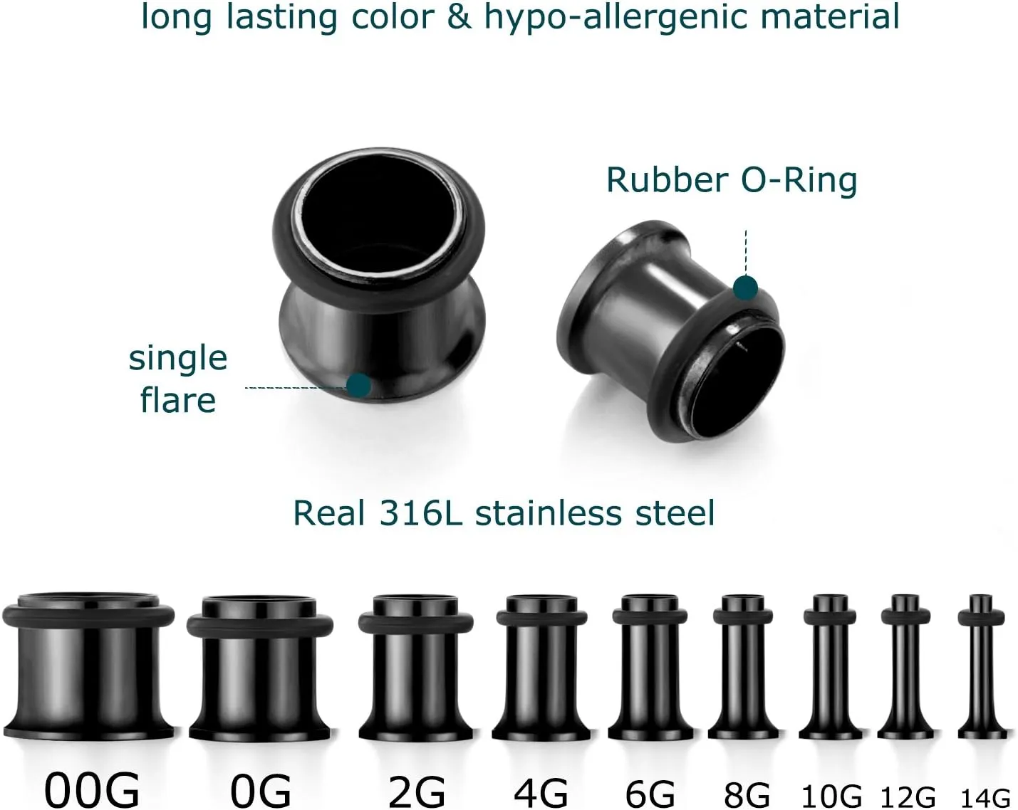 vcmart 14G-00G 36 pcs Ear Gauges Stretching Kit Tapers Plugs Eyelets Implant Grade Steel