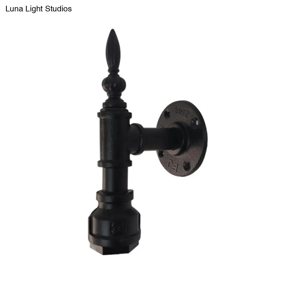 Vintage Style Metallic Matte Black Wall Lighting with Pipe Design and 1 Light for Bedroom