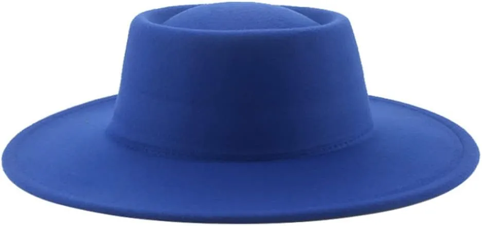 Vsadsau Women Men Fedoras Hats Solid Dome Round Top Wide Brim Hats Felted Jazz Fedoras