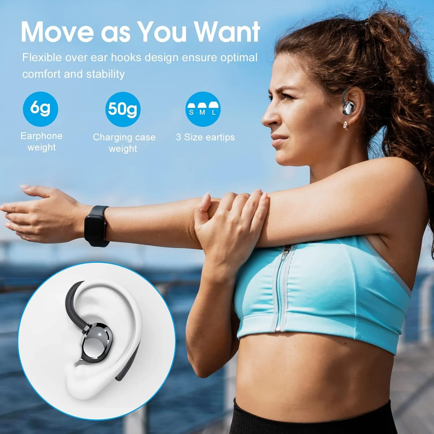 Wireless Earbuds, 2023 New Ultralight Sport Bluetooth 5.3 Headphones In Ear with LED Display, Built-in Mic Earphones, IPX7 Waterproof Wireless Headphones with Earhooks for Gym Workout (Black)