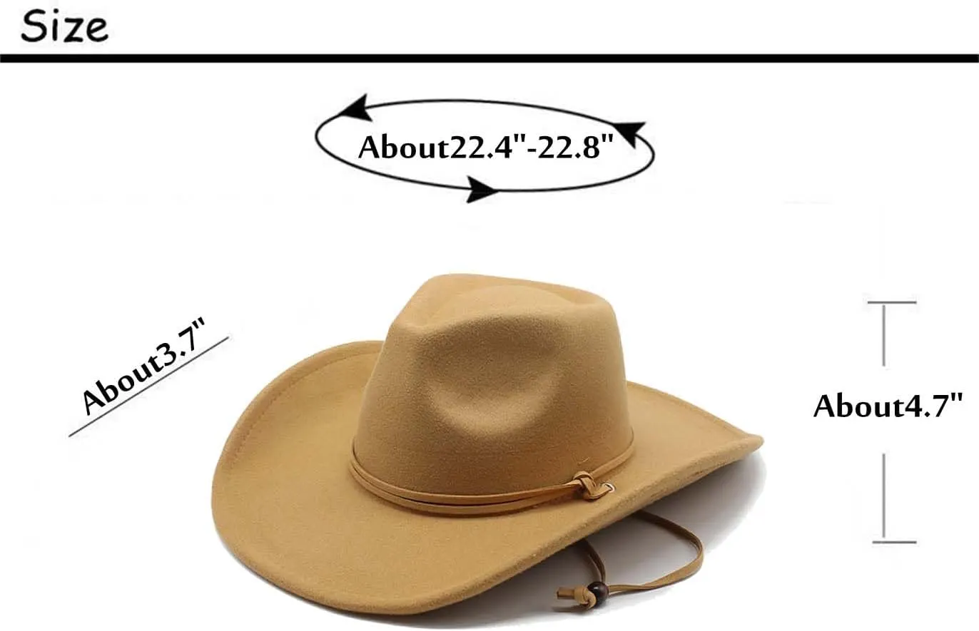 Women&Mens Retro Cowboy Hat Classic Western Felt Cowgirl Hat for Cowboy&Cowgirl with Adjustable Neck Draw String