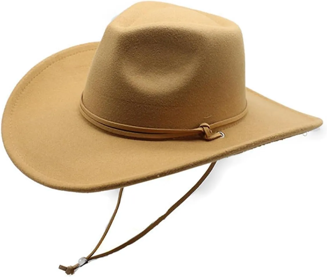Women&Mens Retro Cowboy Hat Classic Western Felt Cowgirl Hat for Cowboy&Cowgirl with Adjustable Neck Draw String