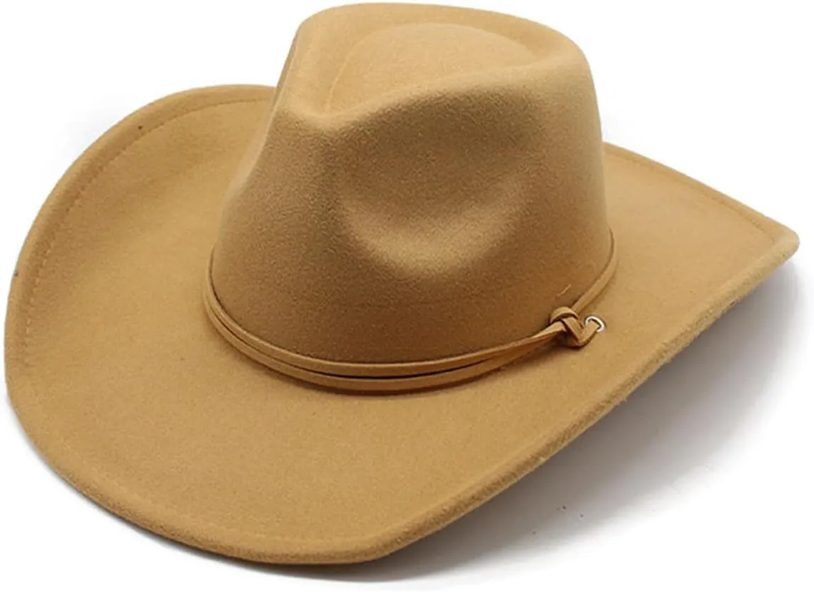 Women&Mens Retro Cowboy Hat Classic Western Felt Cowgirl Hat for Cowboy&Cowgirl with Adjustable Neck Draw String