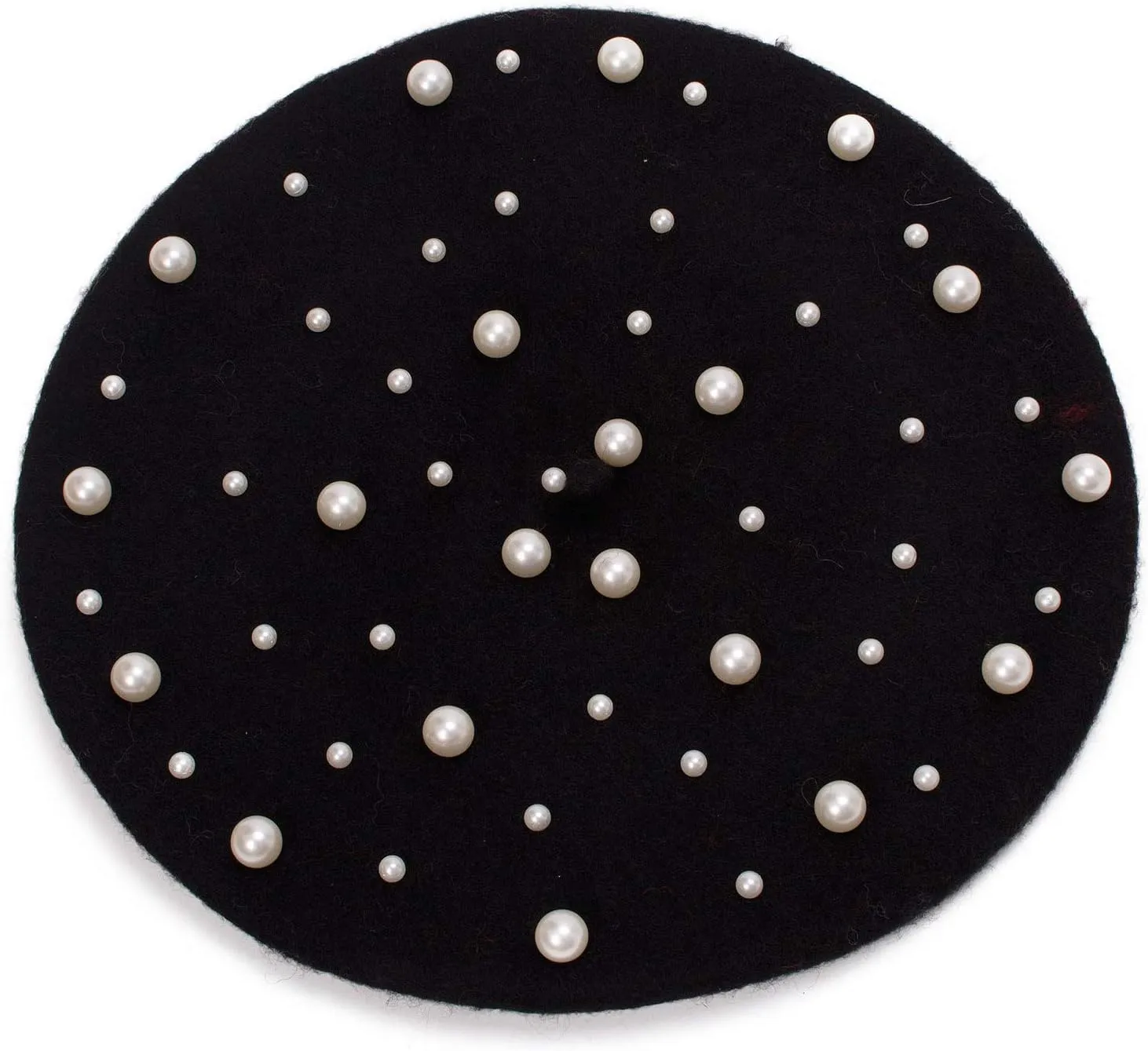Women's Wool Berets Sweet French Pearl Beaded Beret Cap Winter Hat Knitted Beanie Hat for Girls