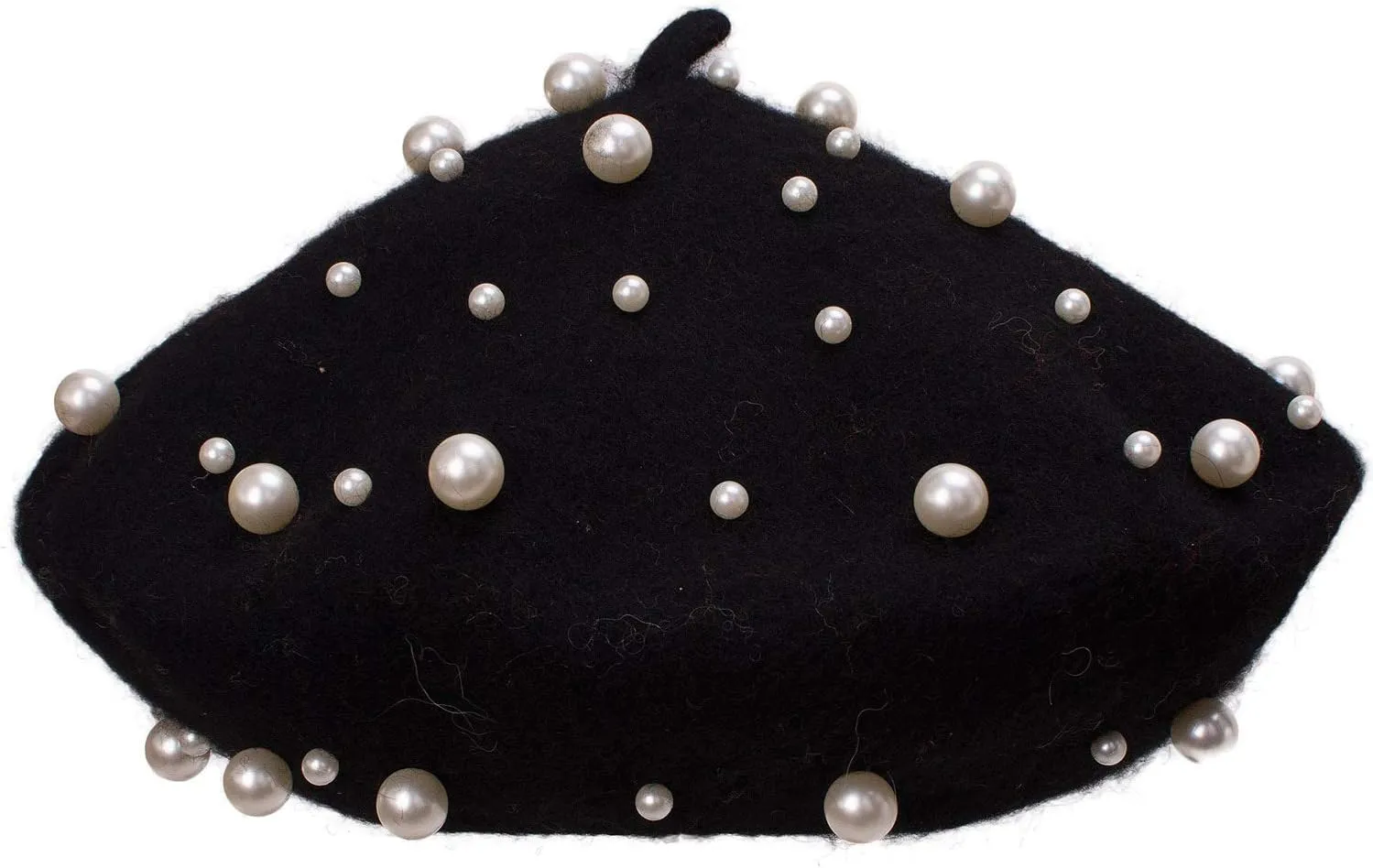 Women's Wool Berets Sweet French Pearl Beaded Beret Cap Winter Hat Knitted Beanie Hat for Girls