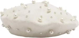 Women's Wool Berets Sweet French Pearl Beaded Beret Cap Winter Hat Knitted Beanie Hat for Girls